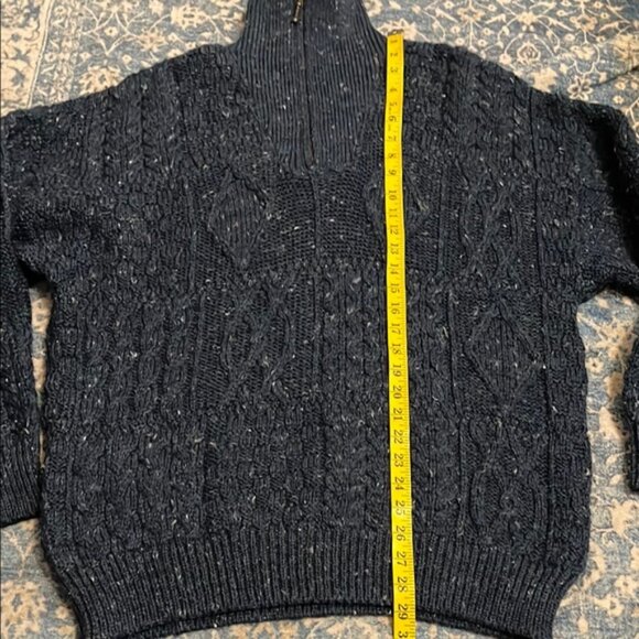 Aran Crafts Cozy Blue Speckled Knit Wool Front Quarter Zip Sweater - Picture 9 of 9